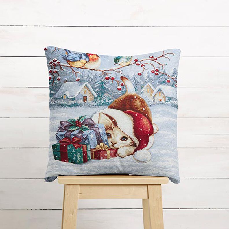 panneau décoratif Gobelin Chat avec cadeaux – bleu clair/carmin, image number 5