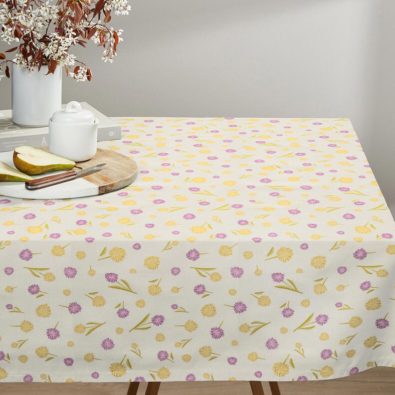 Tissu de décoration Semi-panama Petites fleurs de printemps – écru/jaune vanille, image number 7