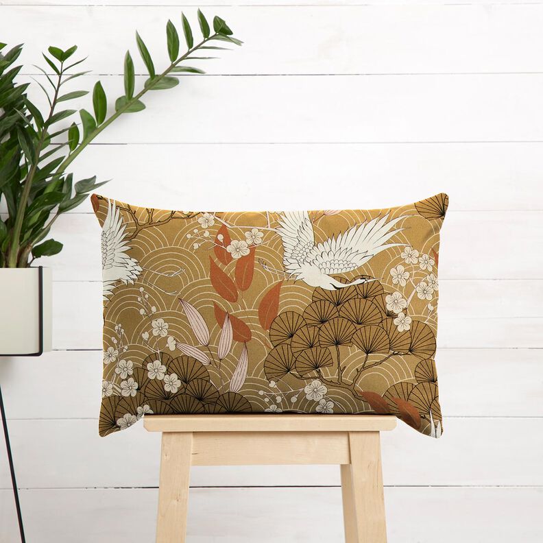 Tissu de décoration Canvas grues cendrées artistiques – moutarde/ivoire,  image number 6