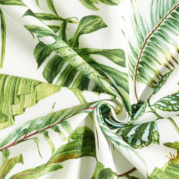 Tissu de décoration Semi-panama feuilles exotiques – vert/blanc, image number 4
