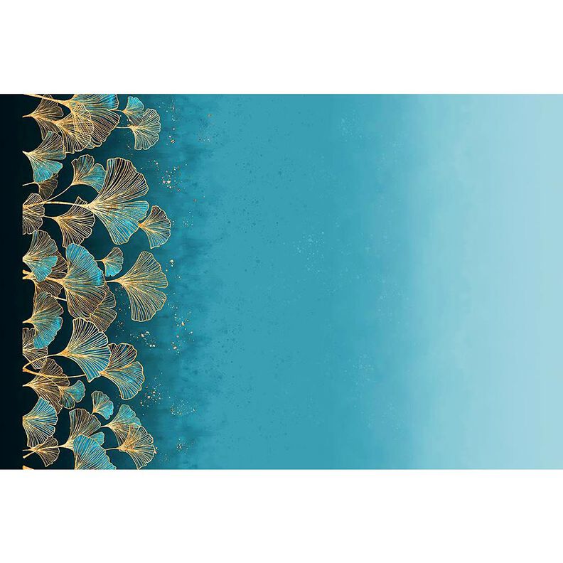 Jersey coton Tissu pour bordure Feuilles de ginkgo dorées | Glitzerpüppi – noir/turquoise,  image number 4