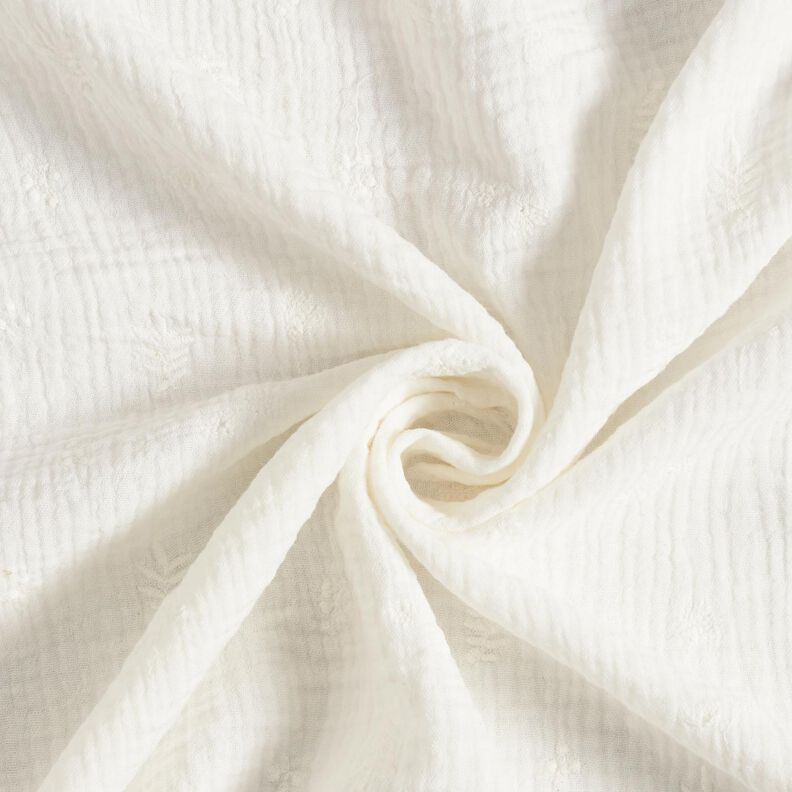 Tissu double gaze de coton broderie fleurs et branches – ivoire,  image number 3