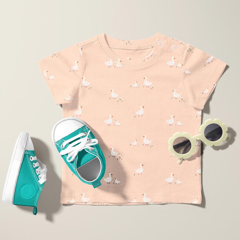 Jersey coton Oies et fleurs – rosé, image number 5