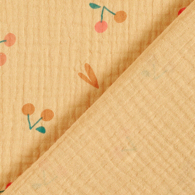 Tissu double gaze de coton Cerises – or ancien/caramel,  image number 4