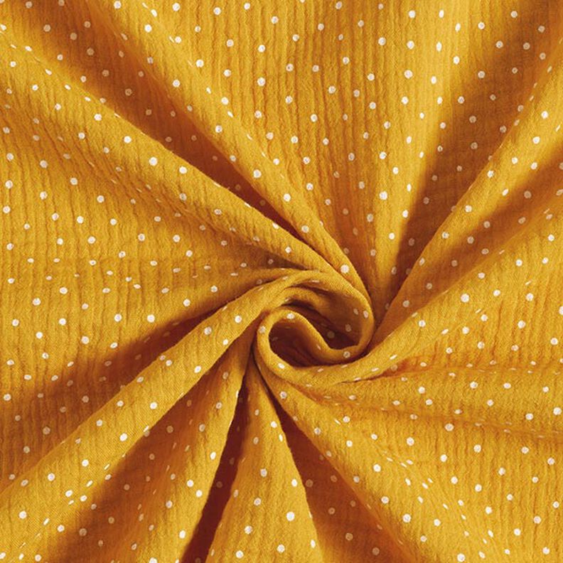 Tissu double gaze de coton Petits points – jaune curry/blanc,  image number 3