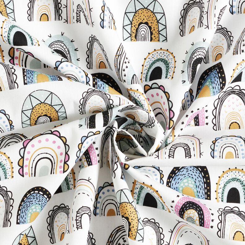 Popeline coton arcs-en-ciel ondulés – blanc,  image number 3
