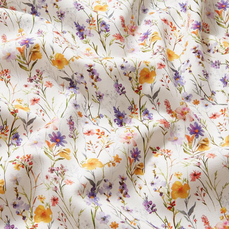 Tissu de décoration Sergé coton Fleurs sauvages – ivoire/lilas, image number 2