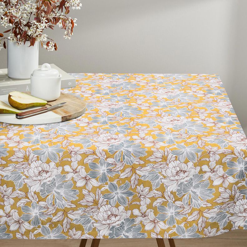 Tissu en coton Cretonne Grandes fleurs – moutarde/gris, image number 7