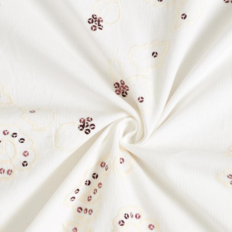 Velours à côtes fines avec fleurs en broderie et paillettes – crème,  image number 4