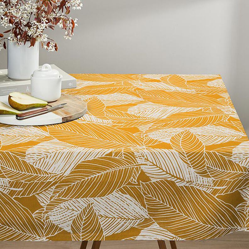 Tissu de décoration Canvas grandes feuilles – jaune curry,  image number 6