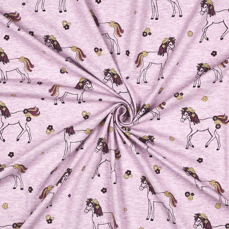 Jersey coton Cheval fleuri pailleté | Poppy Fabrics – violet pastel/or, image number 3