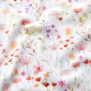 Jersey gaufré Prairie fleurie aquarelle Impression numérique  – blanc | Reste 50cm, 