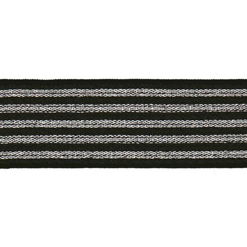 Ruban élastique à rayures [ Largeur : 25 mm ] – noir/argent,  image number 1