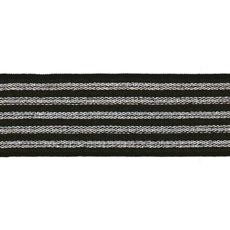 Ruban élastique à rayures [ Largeur : 25 mm ] – noir/argent,  image number 1