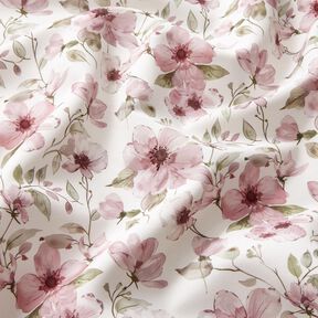Tissu pour nappe Fleurs à l'aquarelle – ivoire/vieux rose clair, 