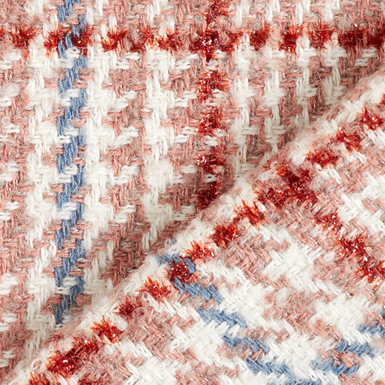 Tissu pour manteau Carreaux & pied-de-poule – blanc/vieux rose,  image number 4