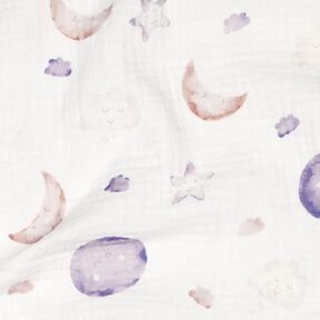 GOTS Tissu double gaze de coton Ciel nocturne Impression numérique | Poppy Fabrics – ivoire/mauve, 