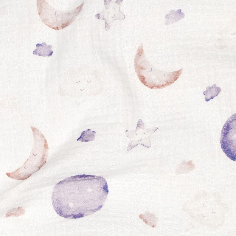 GOTS Tissu double gaze de coton Ciel nocturne Impression numérique | Poppy Fabrics – ivoire/mauve,  image number 2