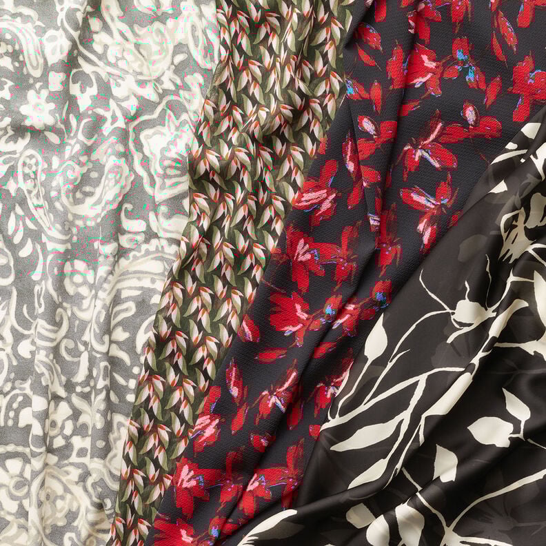 Crêpe mousseline Motif feuilles – noir/roseau,  image number 5