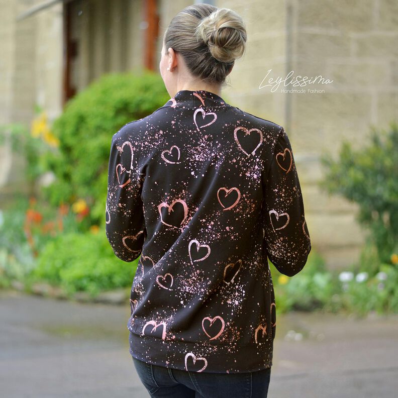 Jersey coton Cœurs dorés mouchetés | Glitzerpüppi – bleu noir/vieux rose foncé,  image number 5