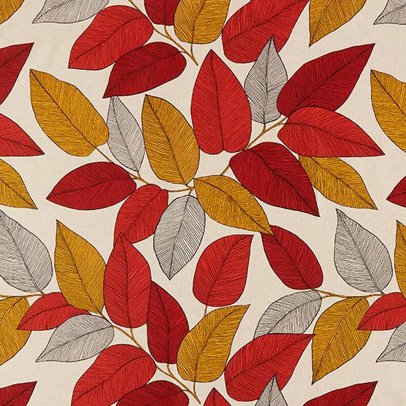 Tissu de décoration Semi-panama grandes feuilles – terre cuite/nature,  image number 1