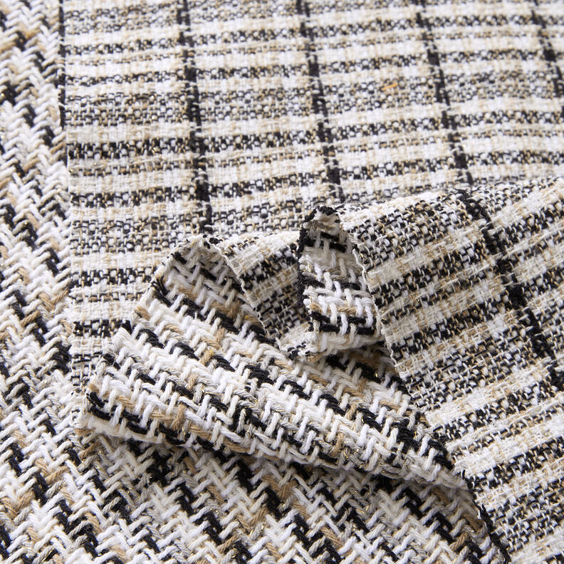 Tissu brut pour manteau Carreaux à fil scintillant – blanc/beige,  image number 3