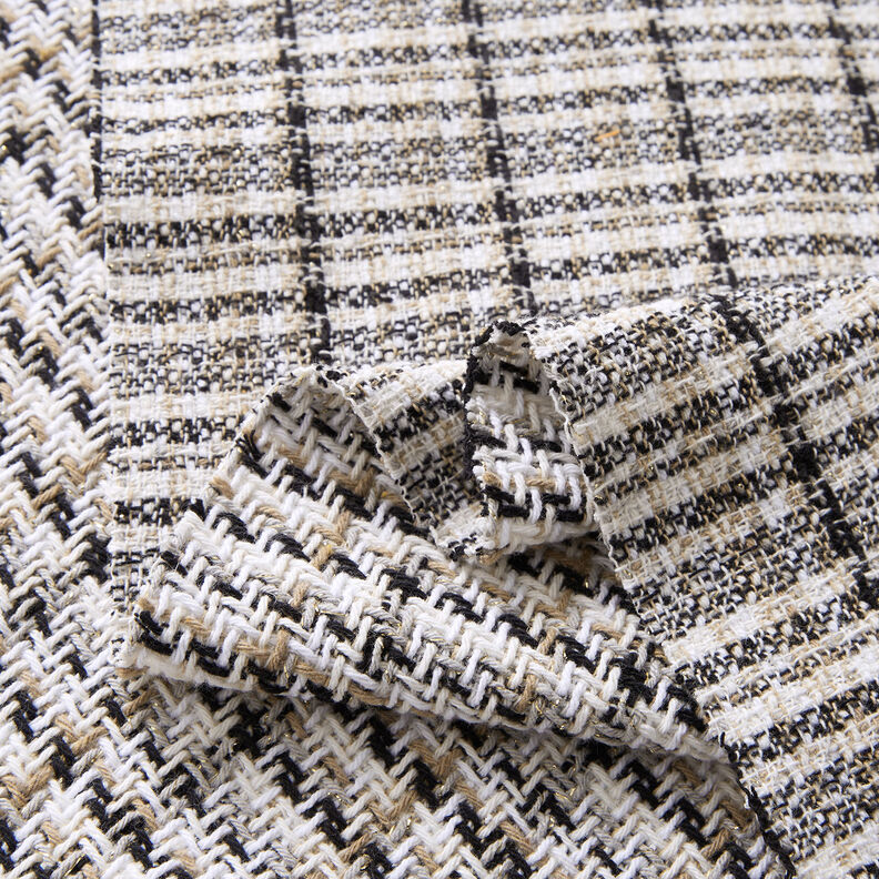 Tissu brut pour manteau Carreaux à fil scintillant – blanc/beige, image number 3
