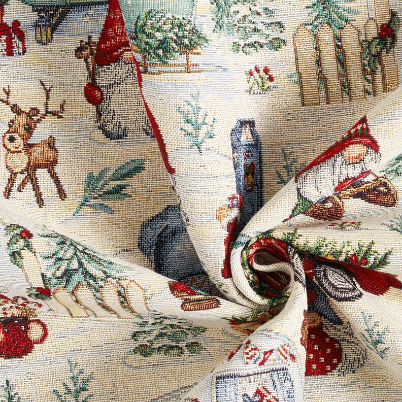 Tissu de décoration Gobelin Lutins de Noël – beige clair/rouge, image number 3