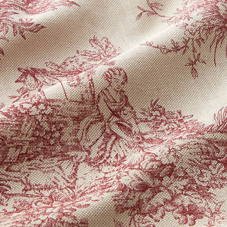 Tissu de décoration Semi-panama Toile de Jouy classique – carmin/nature,  image number 2