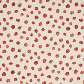 Tissu de décoration Semi-panama Petites fraises – rouge/nature, 