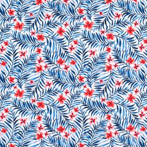 Tissus pour maillot de bain Fleurs et feuilles de palmier – blanc/indigo, 