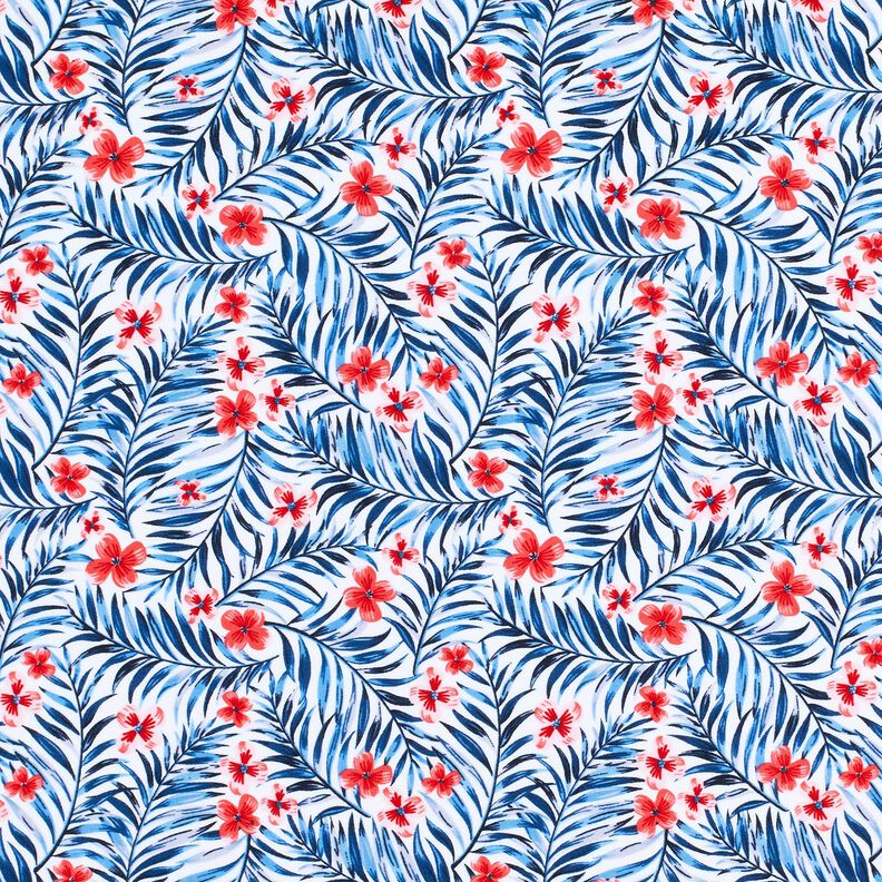 Tissus pour maillot de bain Fleurs et feuilles de palmier – blanc/indigo,  image number 1