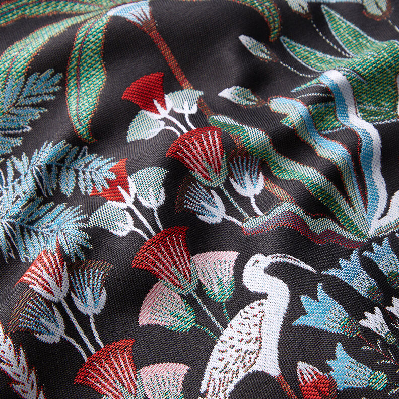 Tissu de décoration Gobelin Botanique paradisiaque – noir/vert, image number 2