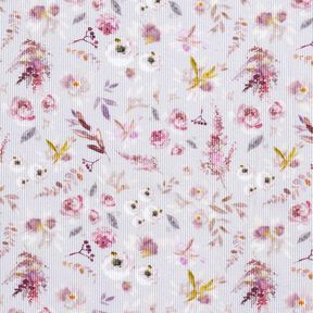 Jersey c&ocirc;tel&eacute; imprim&eacute; num&eacute;rique de fleurs sauvages d&eacute;licates &ndash; lilas pastel/lilas rouge, 