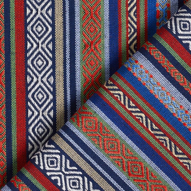 Tissu de décoration Jacquard rayures abstraites – bleu marine/carmin, image number 4