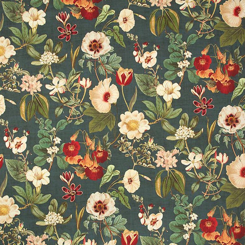 Tissu de décoration Toile Fleurs nostalgiques – vert foncé, image number 1