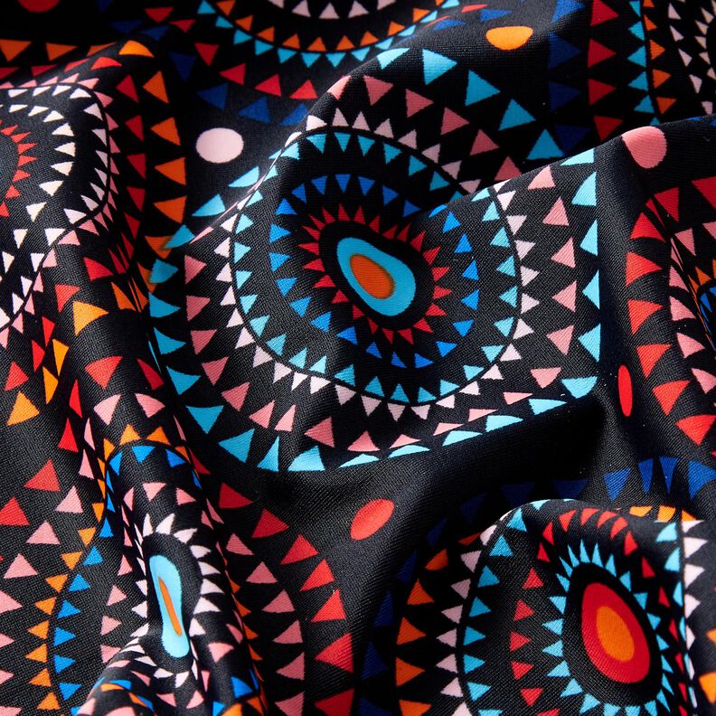 Tissus pour maillot de bain mandala – bleu noir/rouge feu,  image number 2