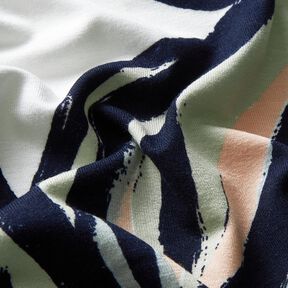 Jersey viscose Grandes feuilles – ivoire/bleu nuit, 
