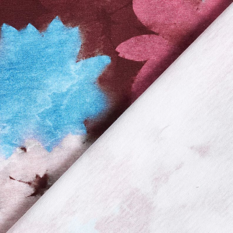 Jersey coton Imprimé numérique fleurs délavées – merlot/bleu, image number 4