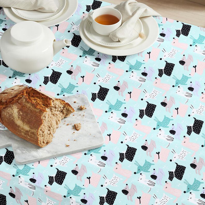 Tissu en coton Cretonne chiens abstraits – bleu ciel/rosé, image number 6