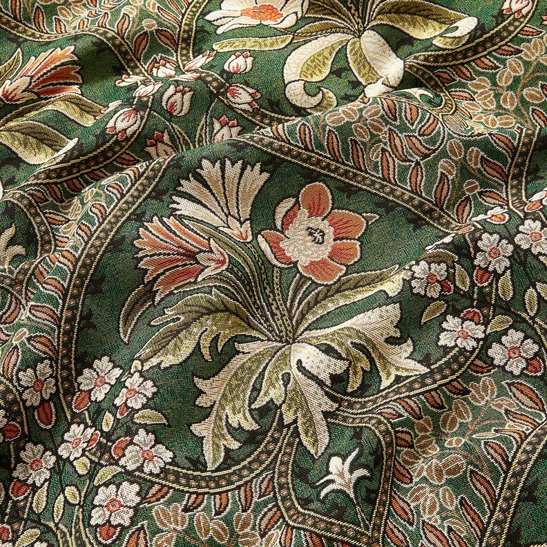 Tissu de décoration Gobelin Blumenornamente – vert/orange clair, image number 2