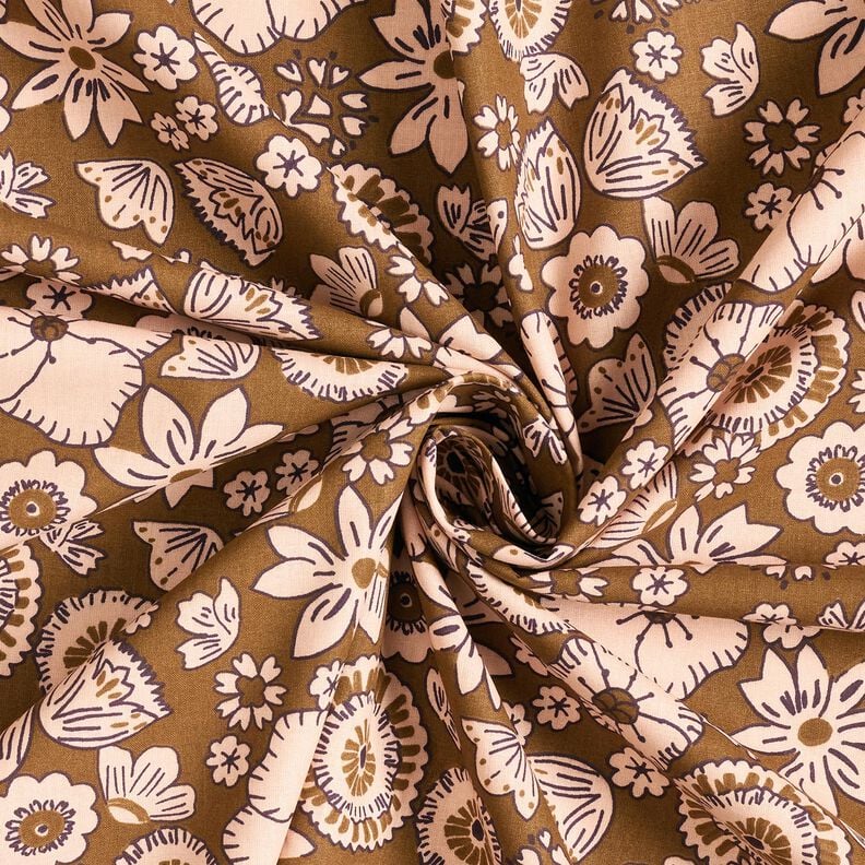Tissu en coton Cretonne Fleurs rétro – olive/rosé,  image number 3