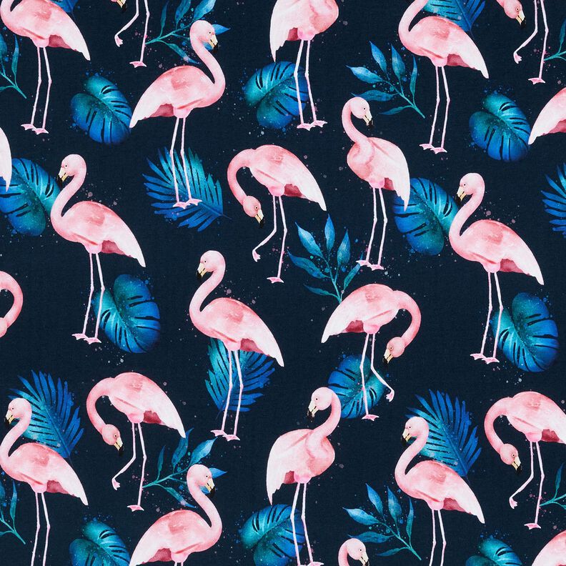 Jersey coton Flamant rose | Glitzerpüppi – bleu nuit/rose clair,  image number 1