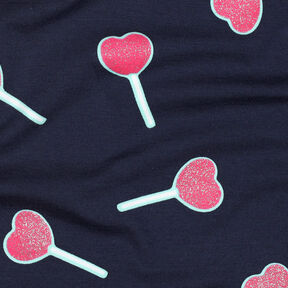 Jersey coton Sucettes en forme de cœur à paillettes | Poppy Fabrics – bleu nuit, 