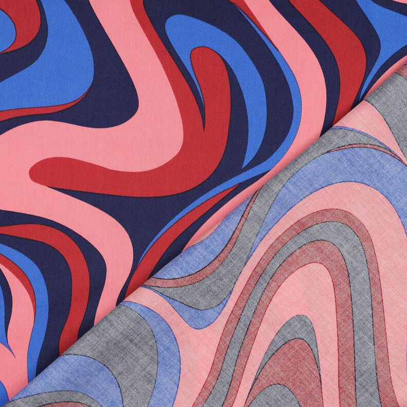 Satin de coton Vagues rétro | Poppy Fabrics – bleu marine/rose vif,  image number 4