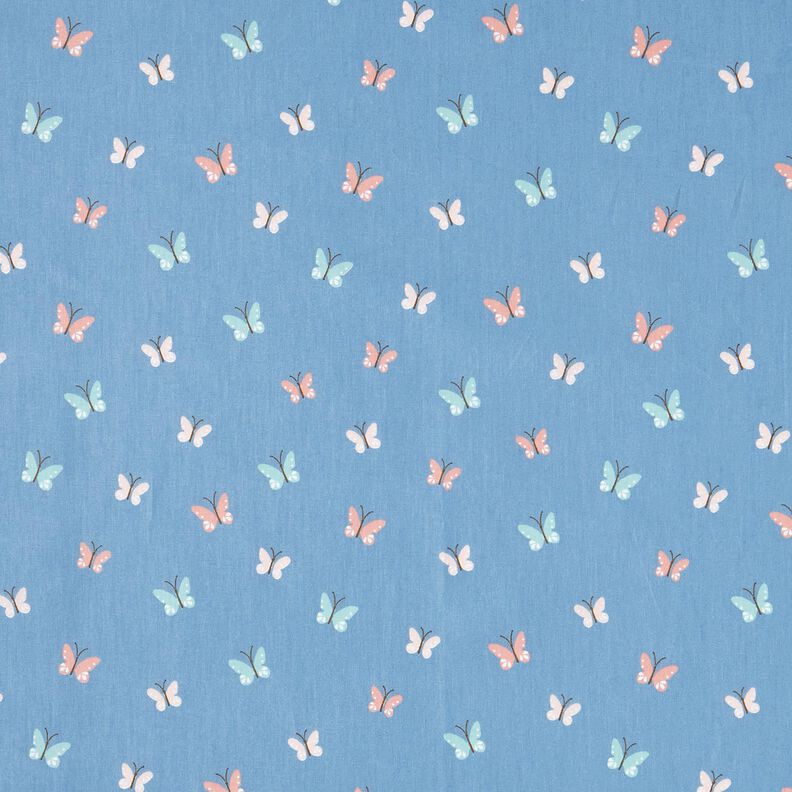 GOTS Popeline coton Papillons – bleu brillant,  image number 1
