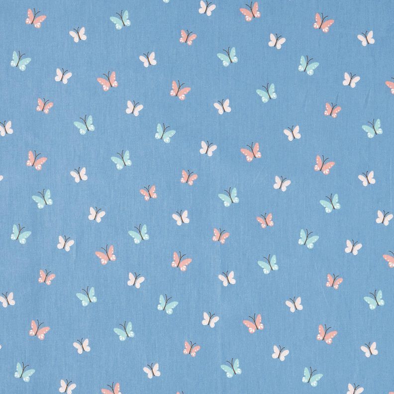 GOTS Popeline coton Papillons – bleu brillant, image number 1