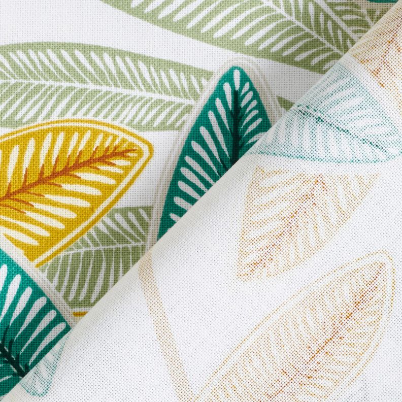 Tissu de décoration Semi-panama Feuilles colorées – blanc/vert émeraude,  image number 4