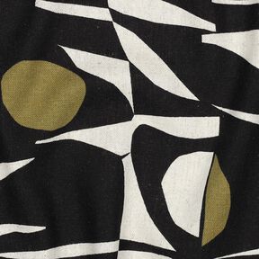 Mélange viscose lin Motif géométrique – noir/olive, 