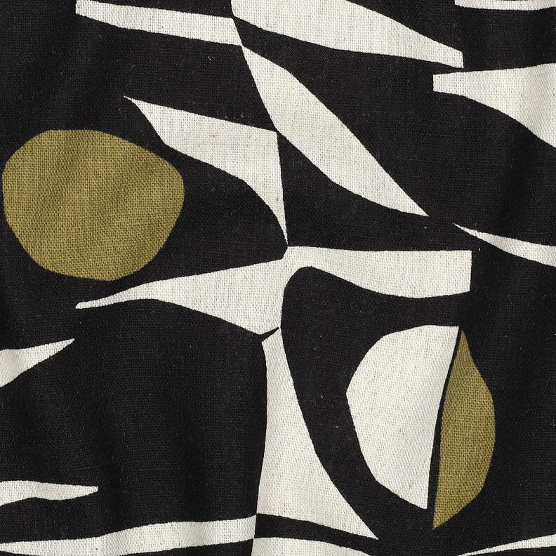 Mélange viscose lin Motif géométrique – noir/olive, image number 2
